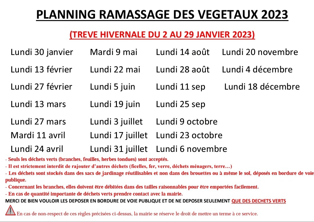 Lire la suite à propos de l’article Planning ramassage des végétaux